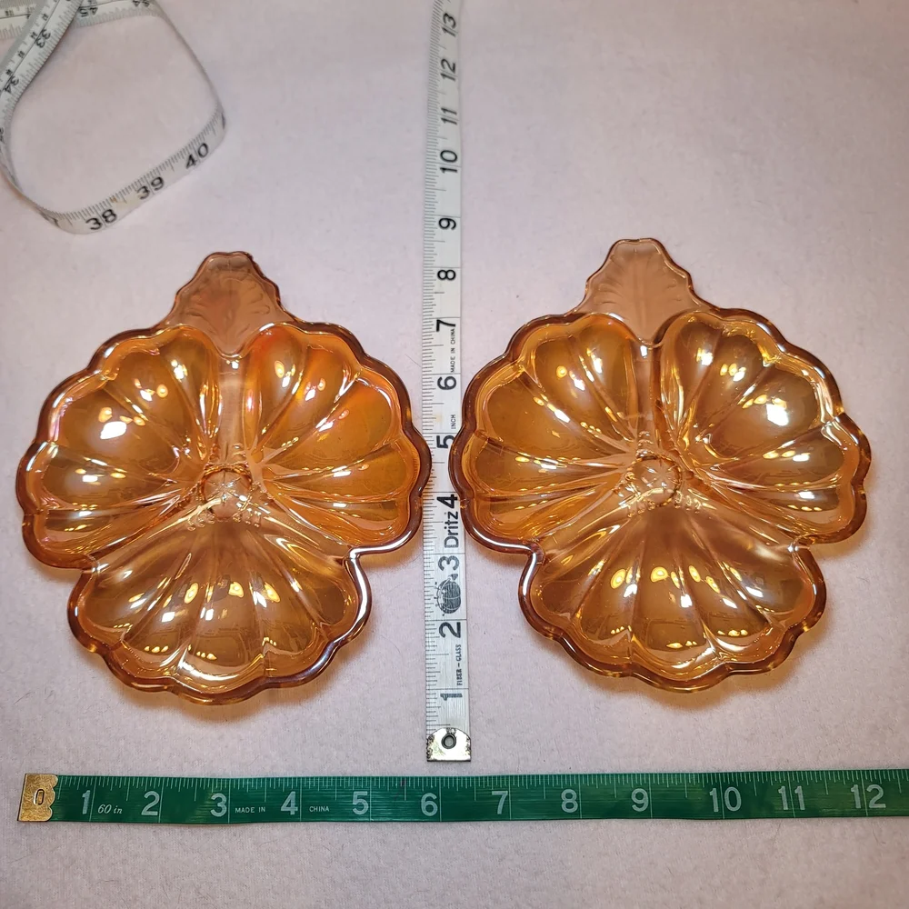 0823. Set of 2 ~ Vintage ~ Jeanette ~ Iridescent Marigold Carnival Glass ~ NICE!